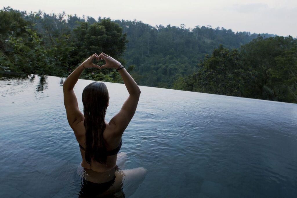 A woman meditating in an